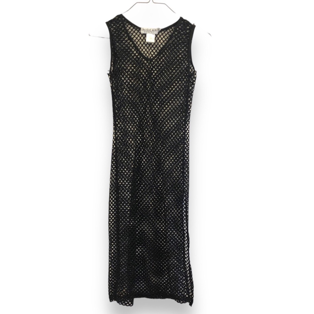 Ingear Resort Black Net Swim Coverup Midi Dress w/Side Slit